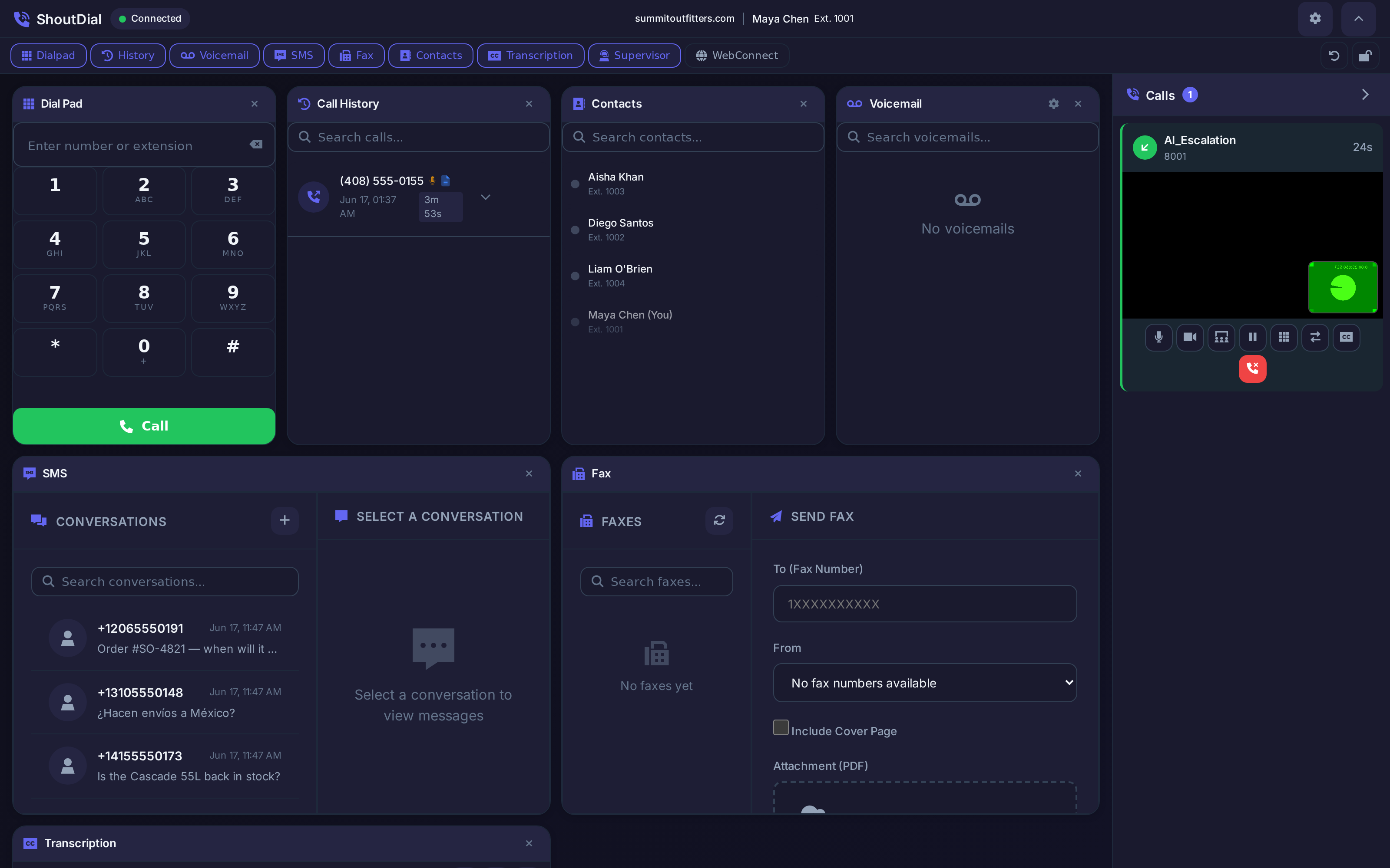 Operator panel during a live AI-escalated call