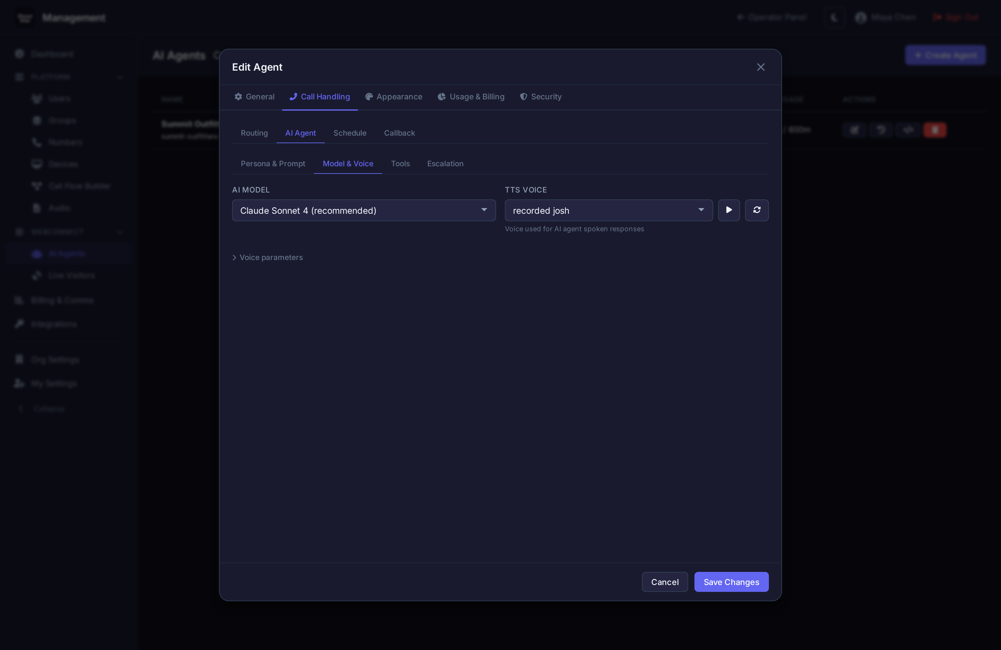 Agent voice configuration with clone selection