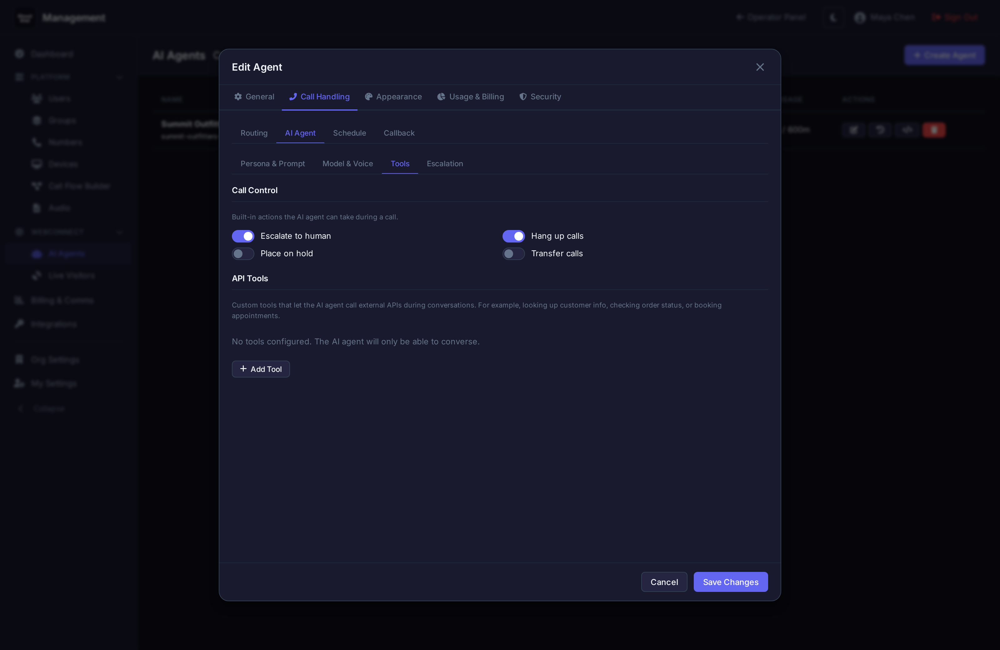 AI Agent tool configuration